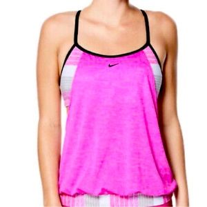 NWT Nike Women's Texture Stripe Layered Tankini Top Pink Size Medium